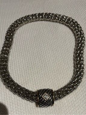 Silver-Tone Braided Chain Necklace with Decorative Accent